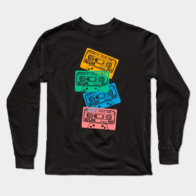 Retro Audio Cassette Tapes - Vintage Mix Tapes Long Sleeve T-Shirt by edwardechoblue